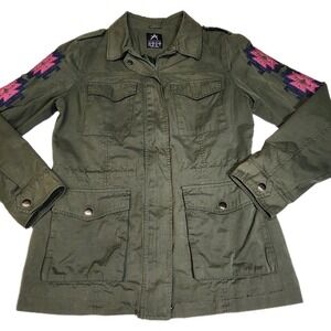 Atmosphere Olive Green Embroidered Utility Jacket Aztec Festival Womens 8